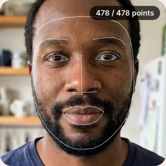 Face Rating example: 478 landmarks measured on a sample selfie