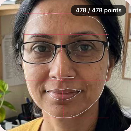 Golden Ratio Face example: 478 landmarks measured on a sample selfie