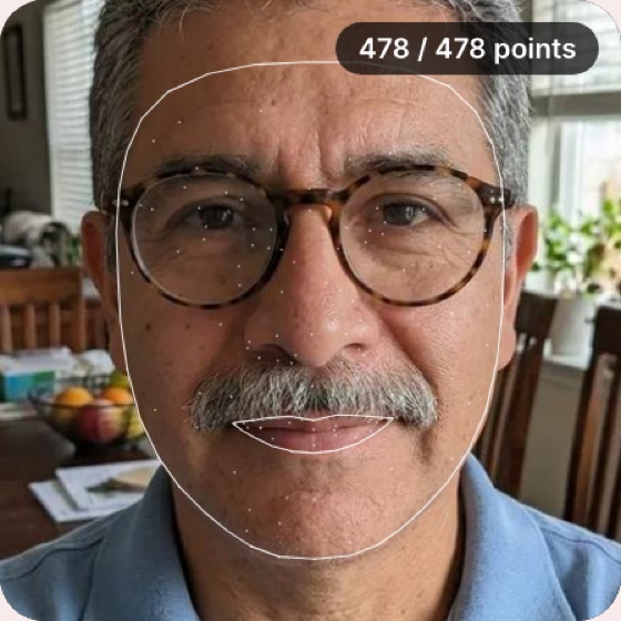 Guess My Age example: 478 landmarks measured on a sample selfie