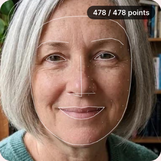 Pretty Scale example: 478 landmarks measured on a sample selfie